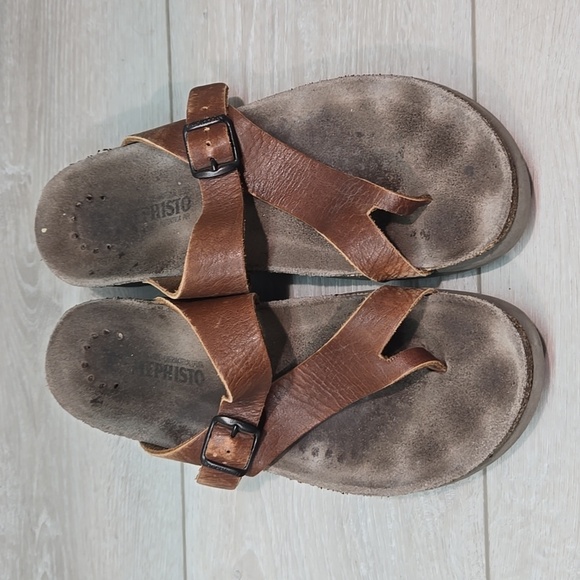 Mephisto Women Brown Leather Loop Toe Sandals Platform Sz 41/11 - Picture 3 of 13